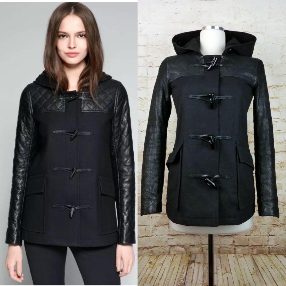 Theory Marimba Quilted Leather Wool Hoodie Coat